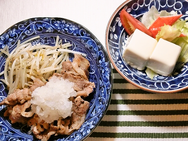 牛バラソテーおろし乗せの晩ごはん