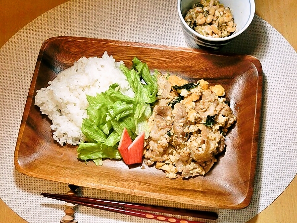 厚揚げと豚バラのチャンプルーの晩ごはん