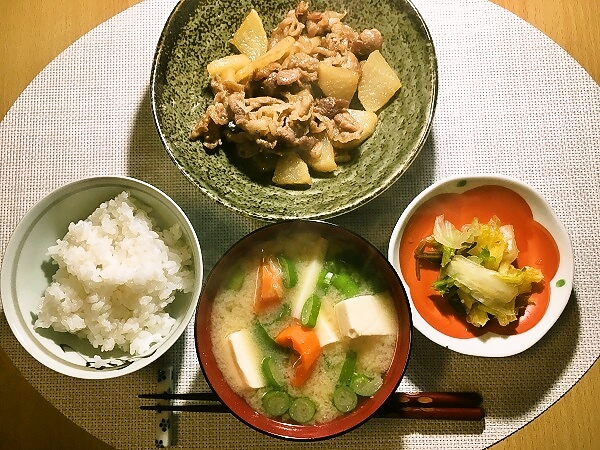 豚こまと大根の炒め煮の晩ごはん