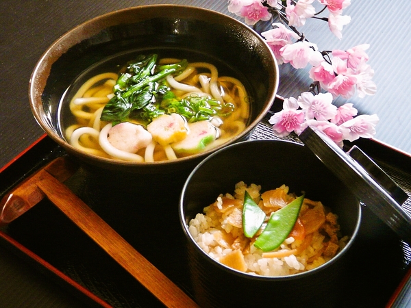 筍ご飯と菜の花うどん