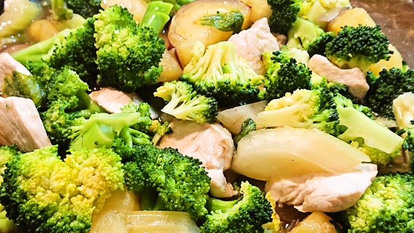 鶏胸肉とサツマイモの中華風薄くず煮