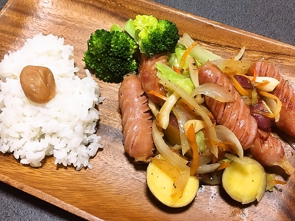 ウインナーソテーのワンプレート晩ごはん