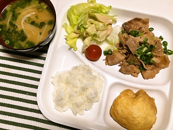 豚バラのポン酢炒めと卵巾着