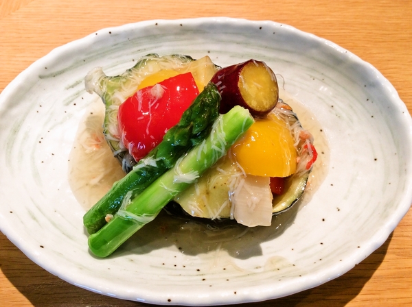 丸茄子と夏野菜の蟹あんかけ