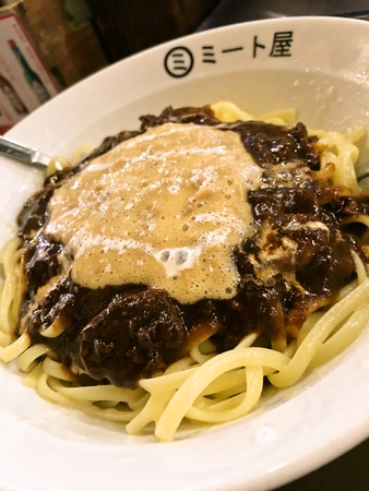 ミートパスタ納豆トッピング