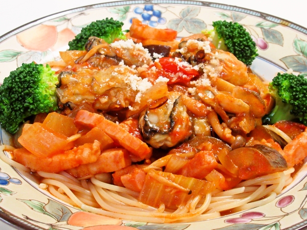 牡蠣のミネストローネ風パスタ