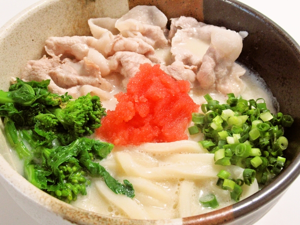豚しゃぶと明太子の白味噌豆乳うどん