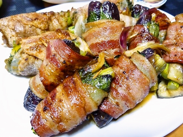 夏野菜の肉巻きとベーコン巻き