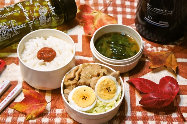 豚肉の味噌マヨ炒め弁当de長男のランチ