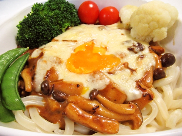 きのこの焼きチーズカレーうどん