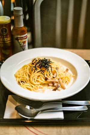 明太子と燻りがっこのパスタ