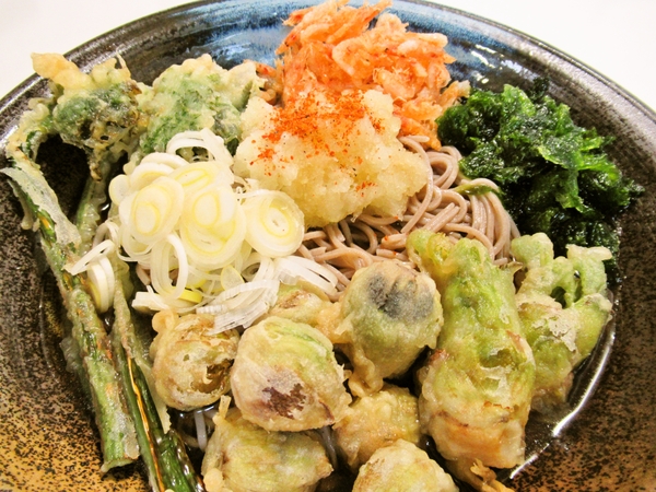 桜えびと春の山菜天そば