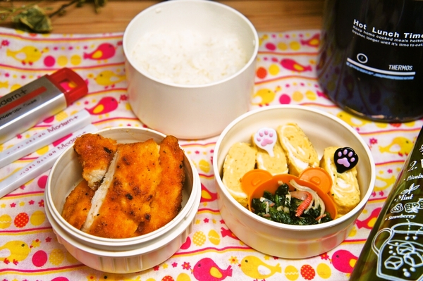 フライドチキン＆カニカマの出汁和え弁当de長男のランチ