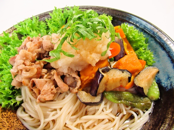 豚肉と夏野菜の揚げ浸しそうめん