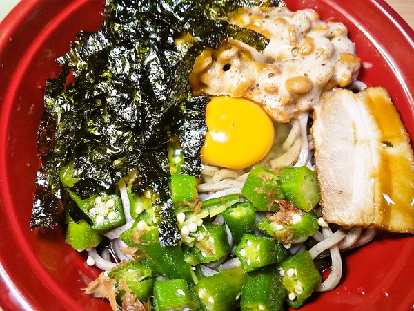 ネバネバオクラ納豆蕎麦