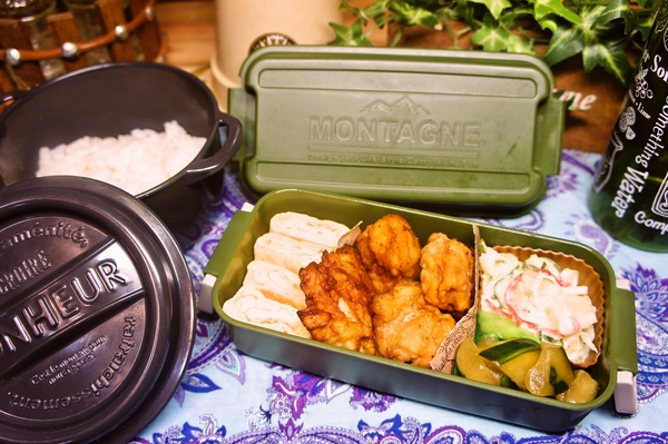 鶏胸肉の唐揚げ＆ポテトサラダ弁当de長男のランチ