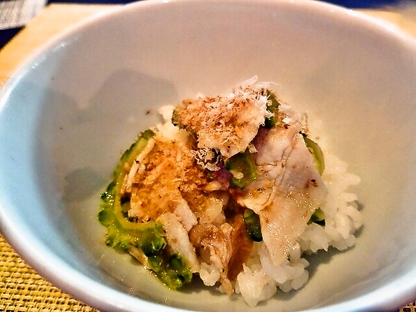 豚しゃぶとゴーヤの梅おかかご飯