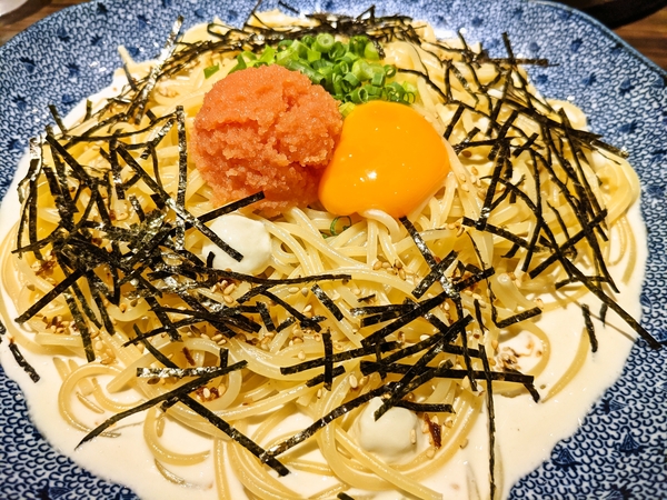 五右衛門のたらこと湯葉とモッツァレラのカルボナーラ