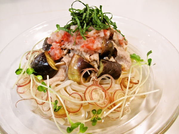 なすと豚しゃぶの梅おろしうどん