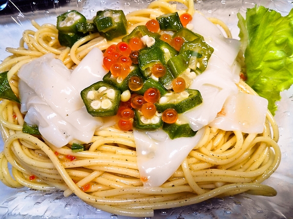 イカとオクラの冷製パスタ