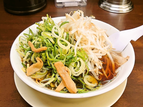たかばしラーメン並　麺バリカタ　ネギ＆もやしＷ