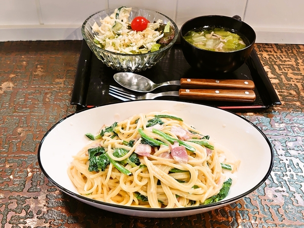 HANNARI DO＠京都・福知山のほうれん草とベーコンのクリームパスタ