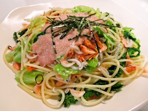 桜えびとしらすのペペロンチーノ明太マヨ掛